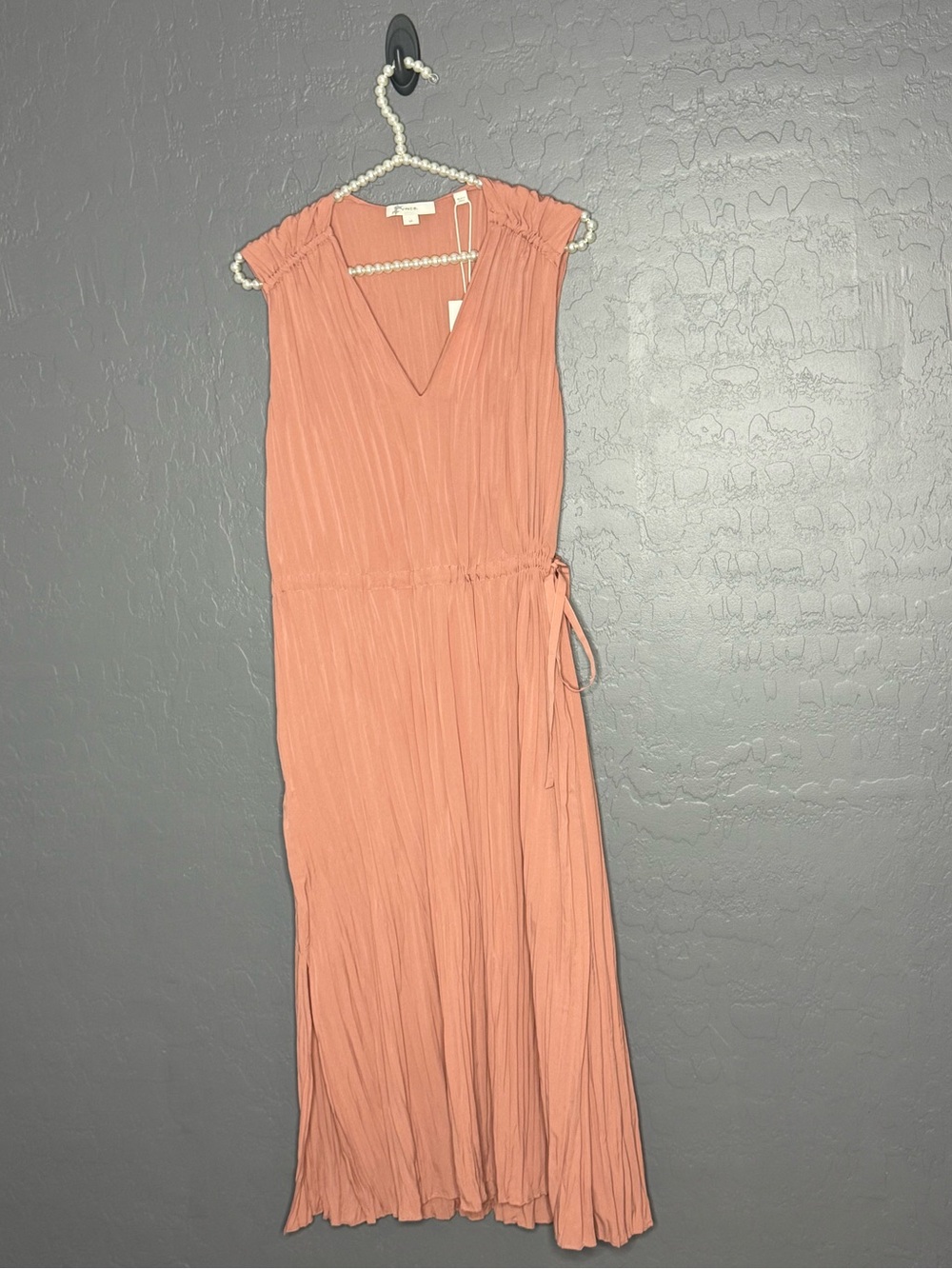 Vince Sleeveless V-Neck Pleated Maxi Dress - Peach